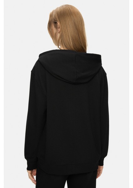 Allura Siyah Kapüşonlu Gofre Baskı Loose Fit Kadın Sweatshirt modelleri