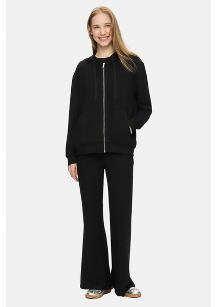 Allura Siyah Kapüşonlu Gofre Baskı Loose Fit Kadın Sweatshirt fırsatları