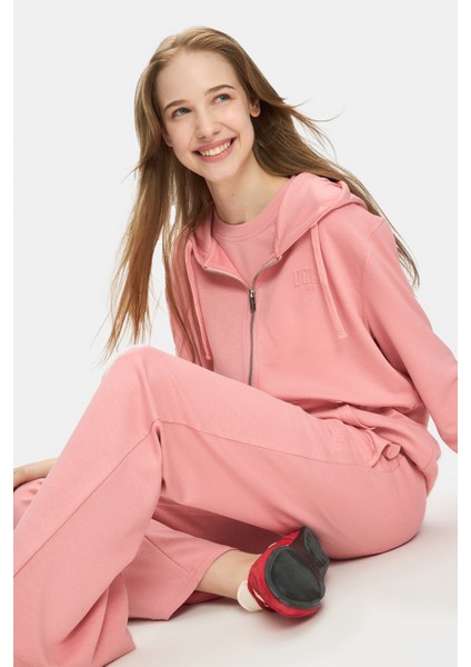 Uranıa Pembe Ispanyol Paça Gofre Baskı Loose Fit Kadın Eşofman Alt indirimleri