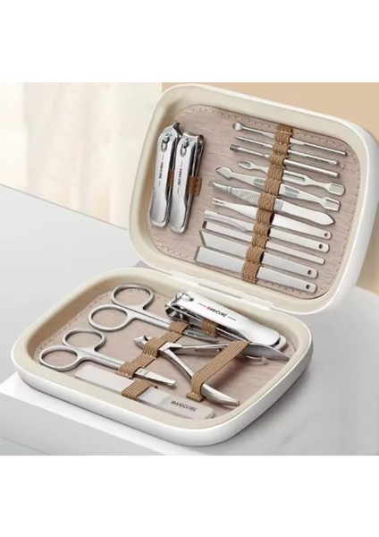 Beyaz 18 Parça Profesyonel Manikür Pedikür Seti Karbon Çelik Yeni Tasarım modelleri