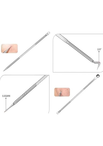 Kanjı 4&apos;lü Siyah Nokta & Akne Temizleme Seti – Paslanmaz Komedon Iğneleri, Sivilce Giderici Cilt Temizleme Araçları