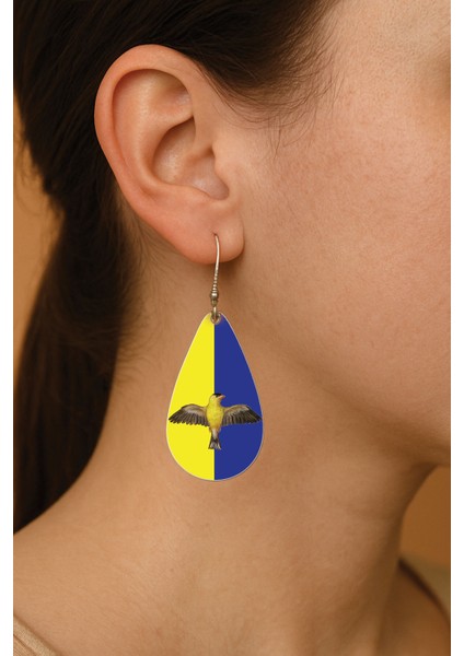 Kadın Küpe Bijuteri Özel Tasarım Desenli Ikili Kancalı Damla Küpe Sarı Kanaryam