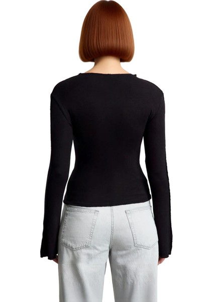 Kadın Bisiklet Yaka Nervürlü Fitted Örme Bluz Ispanyol Kol Detaylı Kaliteli Şık Rahat Modern fiyatları