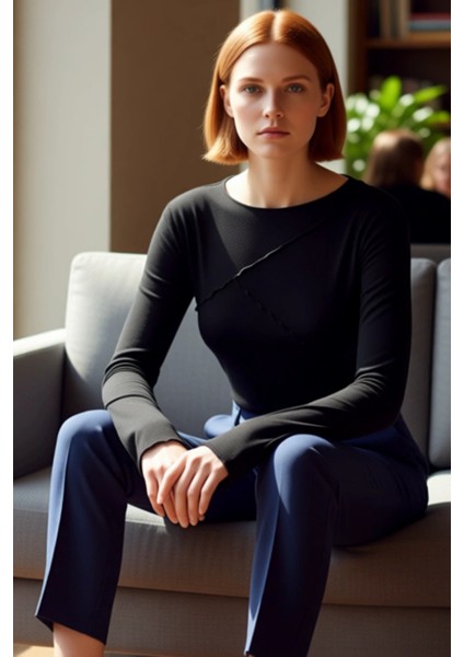 Kadın Bisiklet Yaka Nervürlü Fitted Örme Bluz Ispanyol Kol Detaylı Kaliteli Şık Rahat Modern fırsatları