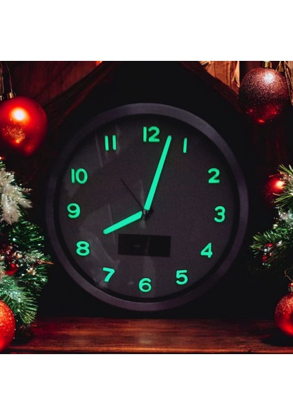 Fosforlu Termometreli Isı Ölçer Dijitalli Kabartma Rakam Beyaz Duvar Saati Metal 30 cm fiyatları