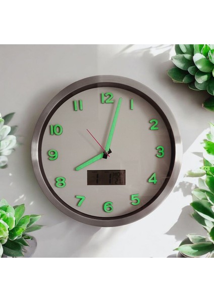 Fosforlu Termometreli Isı Ölçer Dijitalli Kabartma Rakam Beyaz Duvar Saati Metal 30 cm modelleri