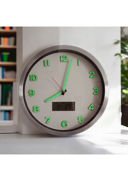 Fosforlu Termometreli Isı Ölçer Dijitalli Kabartma Rakam Beyaz Duvar Saati Metal 30 cm indirimleri