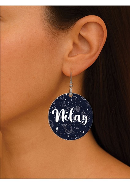 Kişiye Özel Isim Yazılı Kadın Küpe Kancalı Yuvarlak Küpe DESEN54