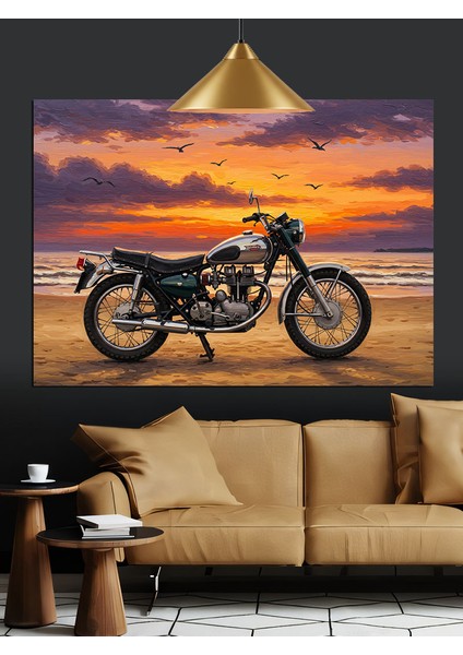 Motosiklet Gece Şehir Manzarası Dekoratif Kanvas - Mdf Ahşap Tablo