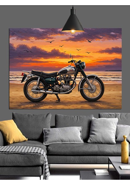 Motosiklet Gece Şehir Manzarası Dekoratif Kanvas - Mdf Ahşap Tablo fiyatları