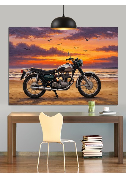 Motosiklet Gece Şehir Manzarası Dekoratif Kanvas - Mdf Ahşap Tablo fırsatları