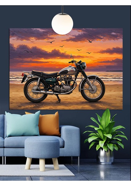 Motosiklet Gece Şehir Manzarası Dekoratif Kanvas - Mdf Ahşap Tablo indirimleri