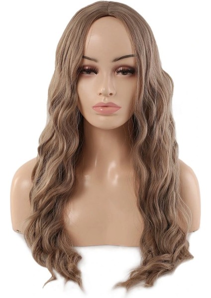 Su Dalgası Uzun Perçemsiz Fiber Sentetik Peruk - Küllü Bebek Sarı