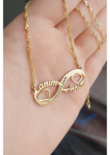 925 Ayar Gümüş 24 Ayar Altın Kaplama Canım Annem Yazılı Sonsuzluk Kolye