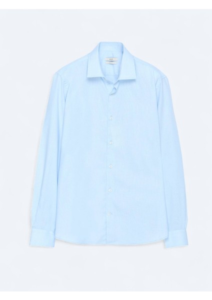 Açık Mavi Regular Fit Dokuma Klasik Pamuk Karışımlı Gömlek