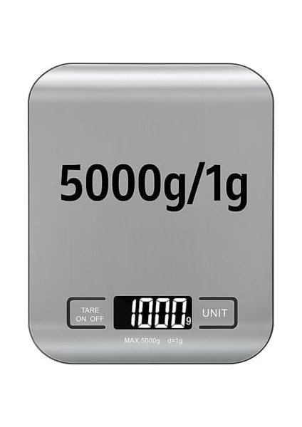 Mutfak Terazisi – 5000 G / 1 G Hassasiyetli Paslanmaz Çelik Tartı, LCD Ekranlı, Akıllı Otomatik Kapanma Özelliği, Gram, Ons ve Ölçer modelleri