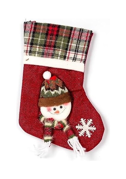 Yılbaşı Süsü Ekose Desenli Çorap Kardan Adam Figürlü Kırmızı 16X23 Cm. fiyatları