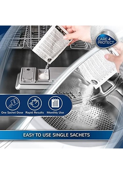 Care + Protect 3&apos;ü 1 Arada Çamaşır Makinesi/bulaşık Makinesi Temizleyici, Kireç Çözücü, Yağ Çözücü, Hijyenik Temizleyici, Universal, 6 Aylık Tedarik Için 6 Poşet modelleri