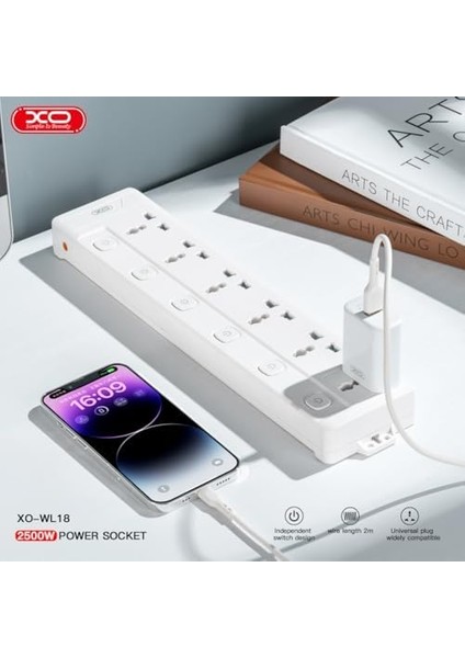 WL18 Akım Korumalı 6&apos;lı Priz, Tr Priz Uyumlu, Eu/us/uk, 6 Evrensel Priz, 2 Metre Kablo, 2500W, Her Giriş Için Açma Kapama Anahtarlı, Alev Geciktirici Malzeme, Yüksek Gerilim Koruma, Beyaz fiyatları