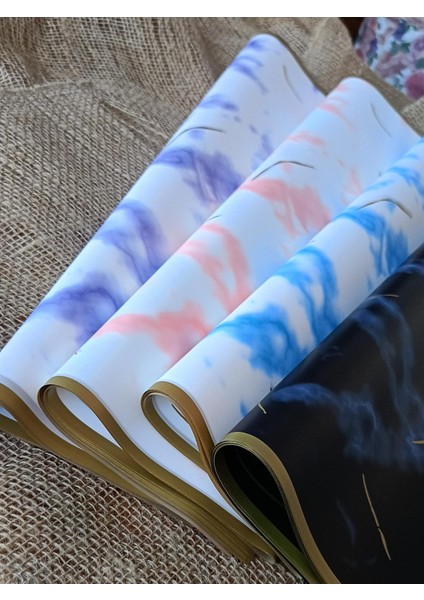 Karışık Renk 20’li Çiçek Ambalaj Kağıdı Seti | Beyaz ve Siyah Zeminli Renkli Desenli Paketleme Kağıdı modelleri