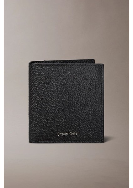 Erkek Ince Tasarım Dokulu Dikey Cüzdan - Siyah