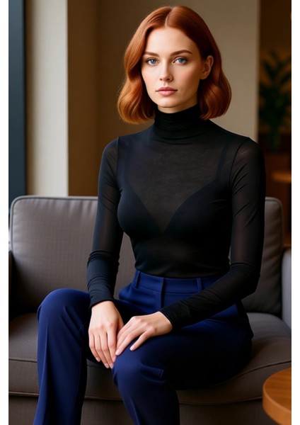 Kadınlar Için Dik Yaka Uzun Kollu Esnek Fit Örme Üst Günlük Şıklık ve Konfor Odaklı Tasarım