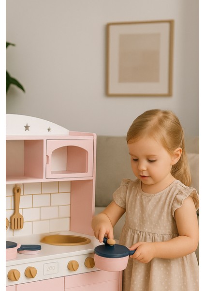 Ahşap Oyuncak Mutfak Seti 6 Parça Pembe Tencere Çaydanlık Seti| Çocuklar Için Eğitici Rol fırsatları