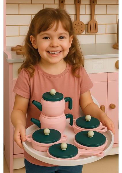 Ahşap Oyuncak Mutfak Seti 6 Parça Pembe Tencere Çaydanlık Seti| Çocuklar Için Eğitici Rol indirimleri
