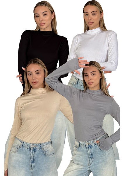 Kadın 4'lü Set Parmak Detaylı Body