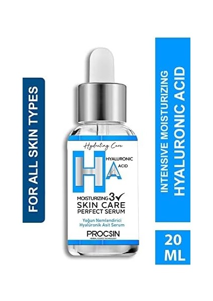 Procsın Hyaluronik Asit Serumu, Yoğun Nemlendirici & Cilt Dolgunlaştırıcı, Kırışıklık Karşıtı & Cilt Bariyeri Güçlendirici, 20 ml