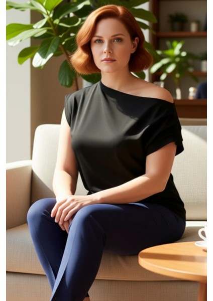 Kadın Örme Asimetrik Yaka Bluz Rahat ve Şık Bir Seçim Kaliteli Şık Rahat Modern Zarif Günlük