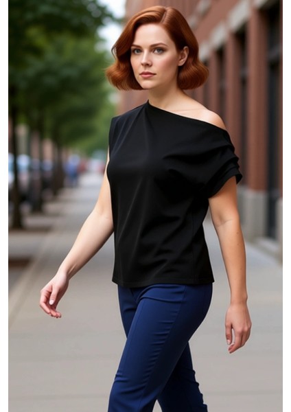 Kadın Örme Asimetrik Yaka Bluz Rahat ve Şık Bir Seçim Kaliteli Şık Rahat Modern Zarif Günlük fırsatları