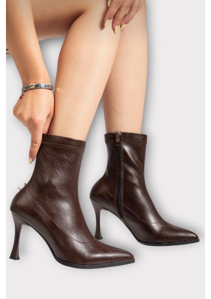Sivri Burun İnce Topuklu Streç Kadın Bot KAHVERENGİ fiyatları