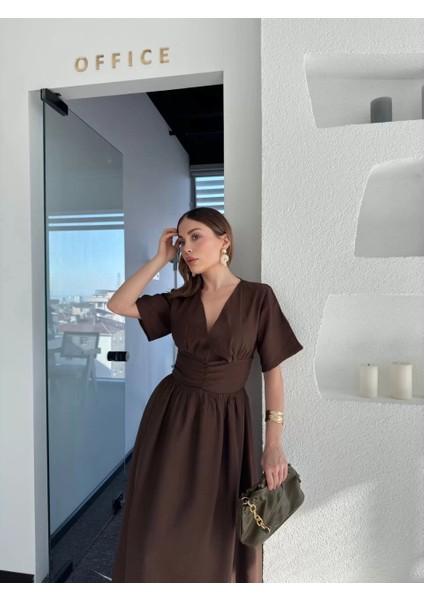 Kısa Kollu Uzun Elbise - Kahve fırsatları