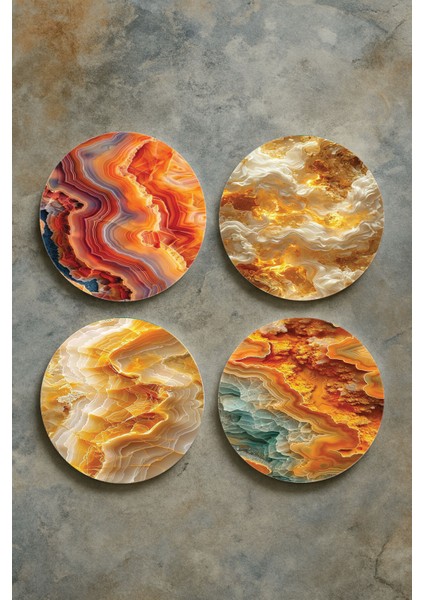 Ev Dekor Oval Pleksi Bardak Altlığı Temalı Desenli 4'lü Set Lux Mermer