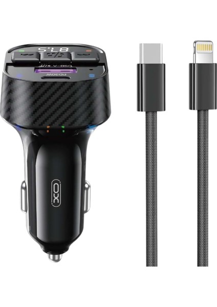 Xo Is Beauty Araç Mp3 Şarj Cihazı BCC17- Lightning Örgü Kablo - 30W Pd Hızlı Şarj, Bluetooth V5.3, Fm Verici, Mp3/wav Format Desteği, Çift USB Portu, Aşırı Gerilim, Isınma ve Kısa Devre Koruma | Siyah
