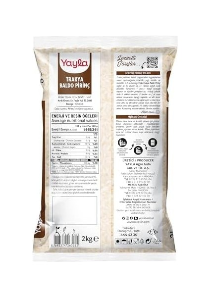Yayla 2 kg Trakya Baldo Pirinç
