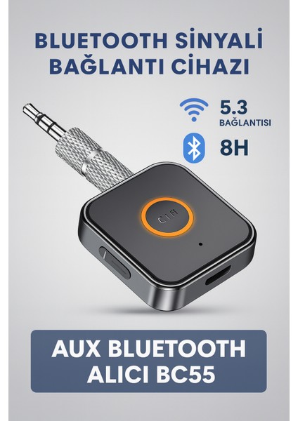 Kablosuz Bluetooth 5.3 Jack Aux Araç Ses Aktarım Kiti Adaptörü Bluetooth Dönüştürücü