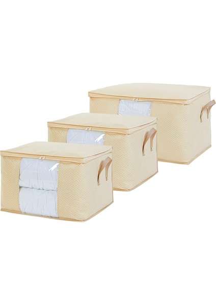 Textile 3&apos;lü Pvc Pencereli Bej Hurç Set 1 Adet 60 x 43 x 35/2 Adet 45 x 40 x 30 cm