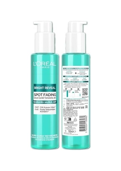 L&apos;oréal Parıs Bright Reveal Cilt Kusuru Izi Karşıtı, Serum Içerikli Temizleme Jeli Niasinamid ve Salisilik Asit 150 ml fiyatları