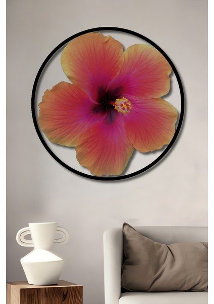 Dekoratif Ahşap Yuvarlak Çerçeve Görünümlü Tablo Güz Çiçeği