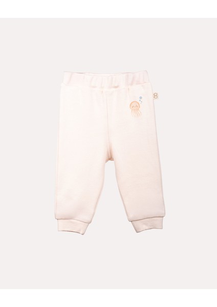 %100 Organik Pamuk Gots Sertifikalı Octopus Desenli Bebek & Yenidoğan Pantolon - Ekru