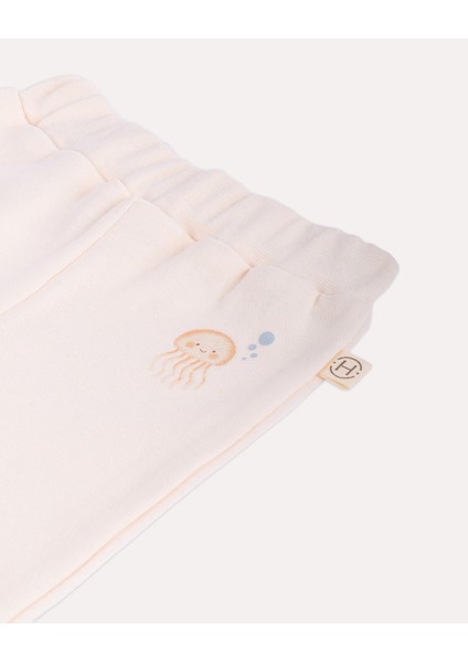 %100 Organik Pamuk Gots Sertifikalı Octopus Desenli Bebek & Yenidoğan Pantolon - Ekru fırsatları