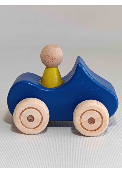 Ahşap Oyuncak Araba Sarı Lacivert Peg Bebek Bebekli