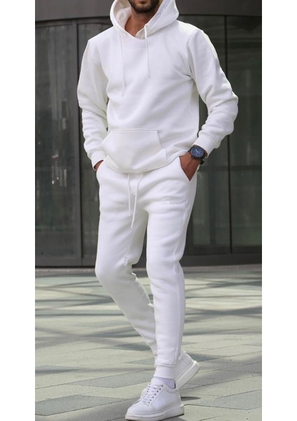 Punıx Büyük Beden Özel Tasarım Kapüşonlu Desensiz Düz Renk 3 Iplik %100 Pamuk Erkek Eşofman Takımı