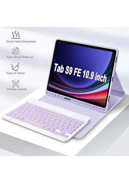 Galaxy Tab S10 LITE/S9/S10 Fe/s9 Fe 10.9 Inç Case Uyumlu Keybord Bluetooth Türkçe Q Klavyeli Kılıfı (Lila) fırsatları