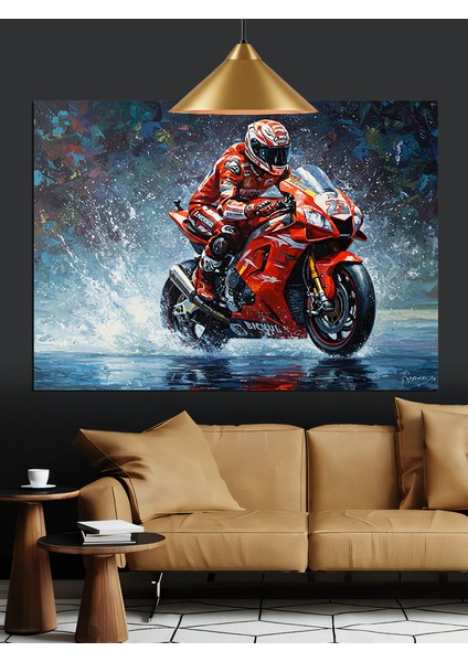 Motosiklet Süren Kasklı Yarışçı Dekoratif Kanvas - Mdf Ahşap Tablo modelleri