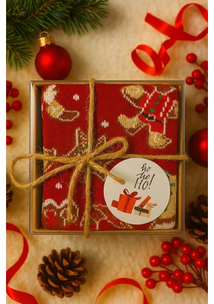 Asetat Kutulu Yılbaşı Hediyesi-Şık Ambalajında Renkli Kış Çorabı