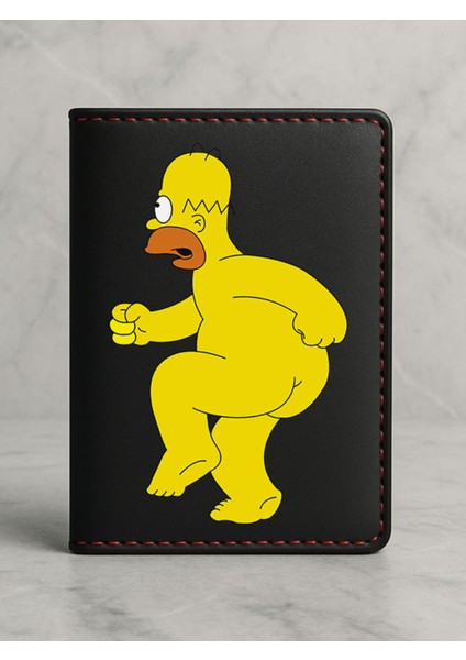 Ruhsat Koruyucu Baskılı Kart Bölmeli Siyah Vinlex Deri Ruhsat Kabı Kılıfı Homersimpson