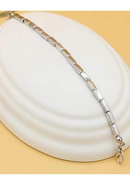 Sade Dikdörtgen Bloklu Silver Bileklik